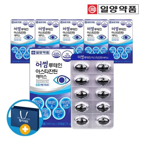 일양약품 눈건강 루테인 아스타잔틴 헤마토코쿠스 비타민A 6개월분 (쇼핑백포함)