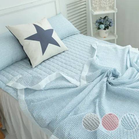 심플 시어서커 여름 홑이불+베개커버 침구 세트 퀸 Q