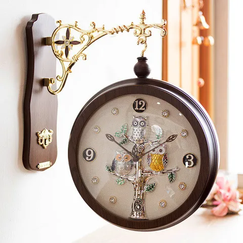 앤틱 부엉이 무소음 양면 벽시계