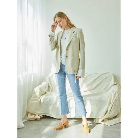 SOFT LINEN CHECK JACKET (CREAM IVORY)