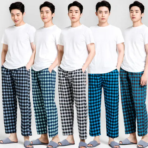 이라인 국산 선염체크 남성 9부바지 잠옷 파자마 실내복