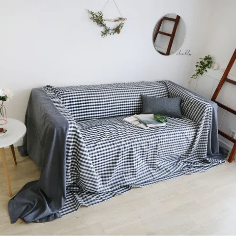 까사베르데 데님 배색 체크 소파커버 310x210cm