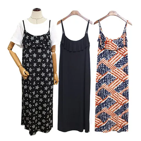 [해피통통] 빅사이즈 프릴 나시 원피스 여성 끈나시 롱원피스 시원한 여름 쿨 바캉스 여성의류