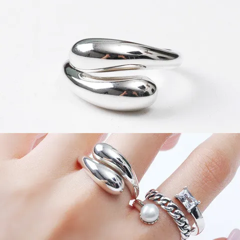 [리드박스] 925 실버 순은 물방울 트윈 오픈 볼드 은반지