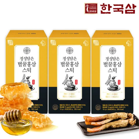 한국삼 정성담은 벌꿀 홍삼스틱 30포 x 3박스