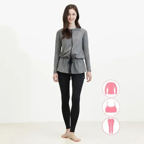 [베이직 엘르]여성인 루즈핏 집업 래쉬가드 3종세트 BEL-S218G