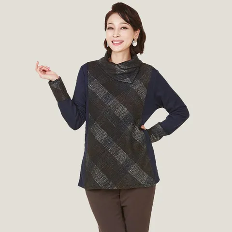 [마담엘레강스]폴리아나 체크 포인트 기모 블라우스