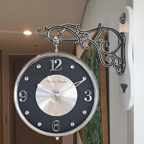 펄 무소음 양면시계 (블랙)