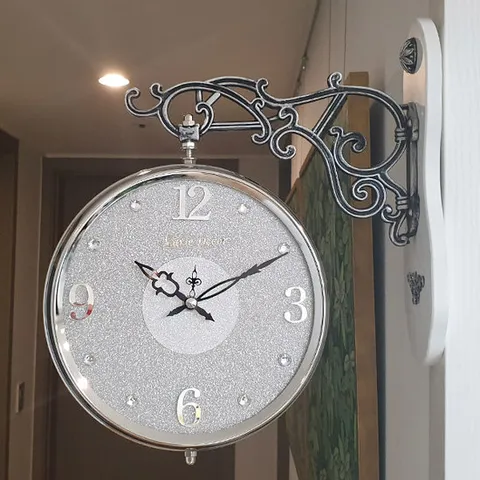 글리터 무소음 양면시계 (실버그레이)