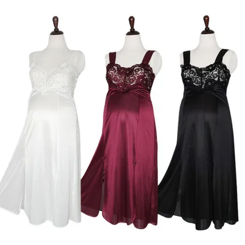 새틴 트임 롱슬립/레이스원피스슬립/잠옷원피스/긴슬립원피스