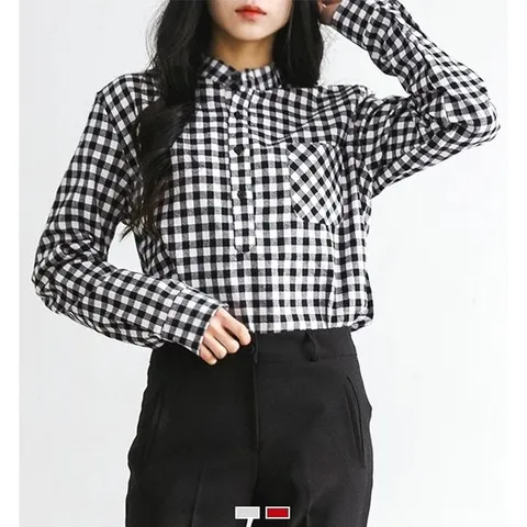 [걸스나인]깅엄 체크 헨리넥 셔츠