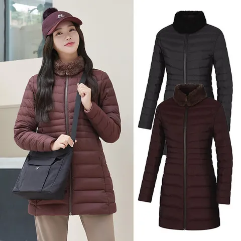 콜핑 여성 덕폴 넥부위 퍼 퀄팅 등산 중기장 패딩 자켓