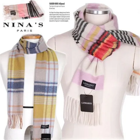 [니나스파리]울100 LIZ_파스텔체크 슬림머플러(9SS231)