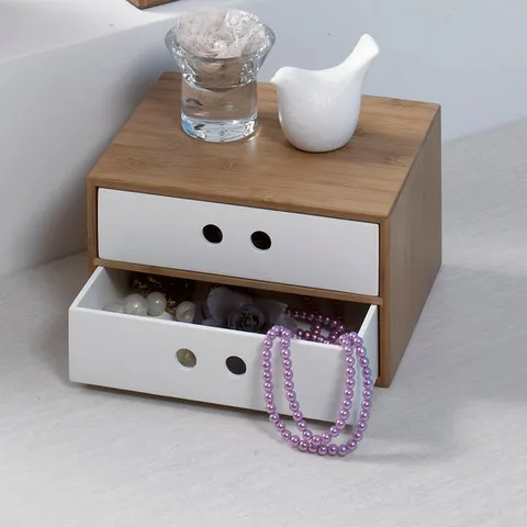 [키모] 원목 2칸 미니 소품 수납 정리함 정리대 와이드형