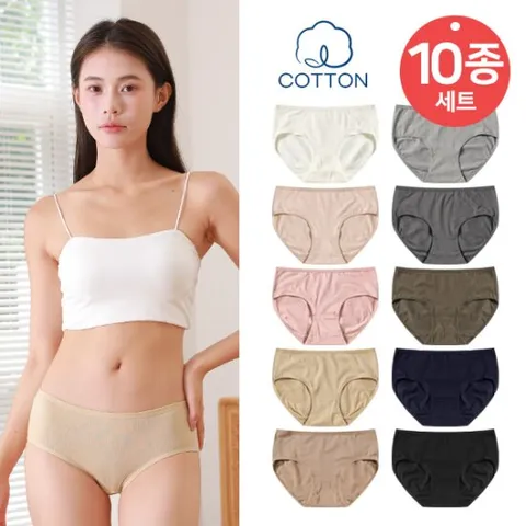 여성 면팬티 10매 6매 세트 [기획 순면 미디] 90~120 빅사이즈 여성 여자 삼각 팬티