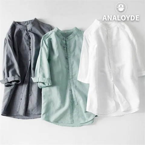 [아날로이드]남자 헨리넥 7부 린넨셔츠 여름 빅사이즈 마셔츠 남방_AST13