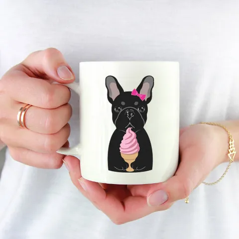 강아지 카툰머그컵 프렌치불독 아이러브 아이스크림