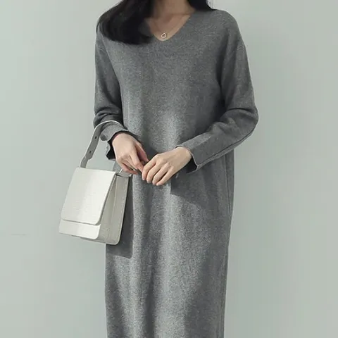 [어반프랑] 주드  브이넥 루즈핏 골지 니트 롱원피스