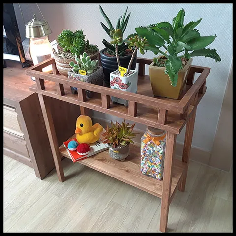 원목 2단 화분 받침대 진열대 다용도 인테리어 코너 정원형