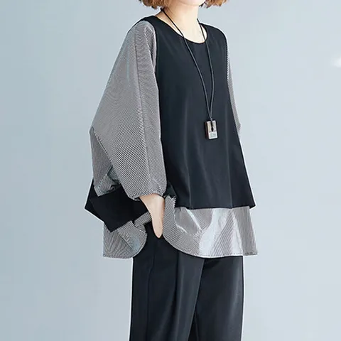 [유니제이] 토르 루즈핏 스트라이프 레이어드 셔츠 U0GSB2493