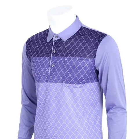 [노블진]체크 배색 긴팔티 카라티 골프웨어 상의 중년 기능성