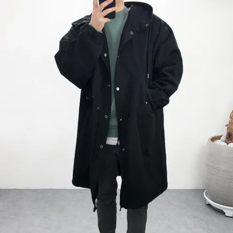 엠클로 남자 오버핏 빅사이즈 롱 후드 워싱면 야상 자켓 점퍼 3컬러