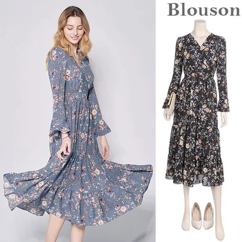 [한정/특가]플라워 랩스타일 밴딩 롱 원피스_[B2003OP602A]