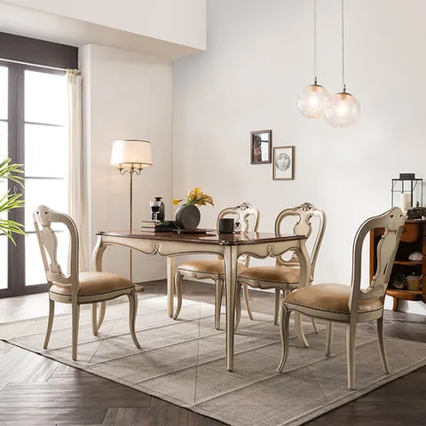 [퍼니프랑] 엔틱가구 RG 22 프리미엄 아이보리 4인 식탁 세트