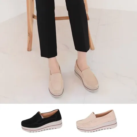 [좋으니] 폭신폭신 키높이 통굽 소가죽 로퍼 슬립온 2color