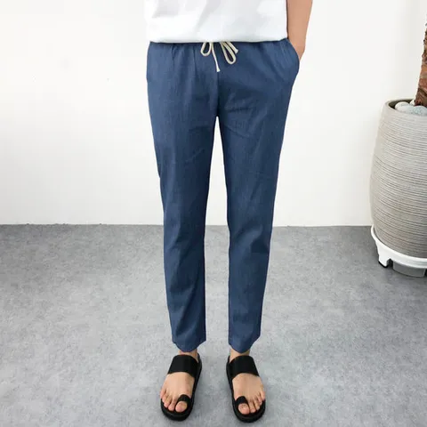 엠클로 남자 세미와이드 여름 린넨 마 바지 9부 밴딩 슬랙스