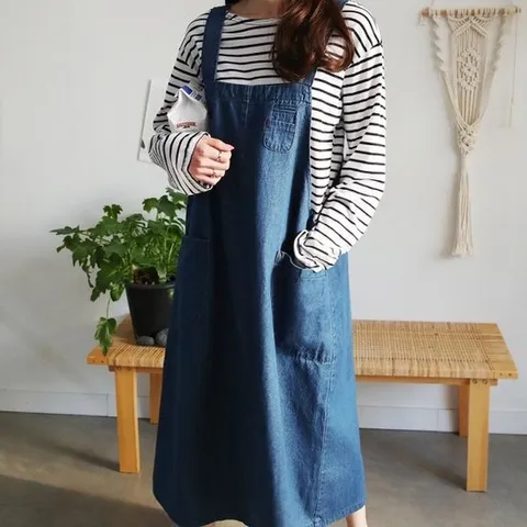 [하늘바라기]오버롤 포켓 데님 원피스