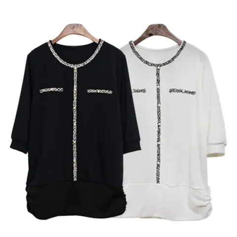 [해피통통] 빅사이즈 엘리 반팔 블라우스 티 루즈핏 여성 오피스 티셔츠 여름 정장용 미시 하객 5부소매티 여성의류