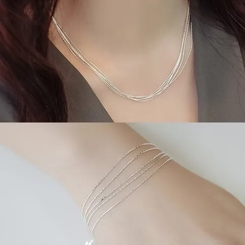 [폭스타일][목걸이+팔찌] [실버] 5라인 유니크 세트