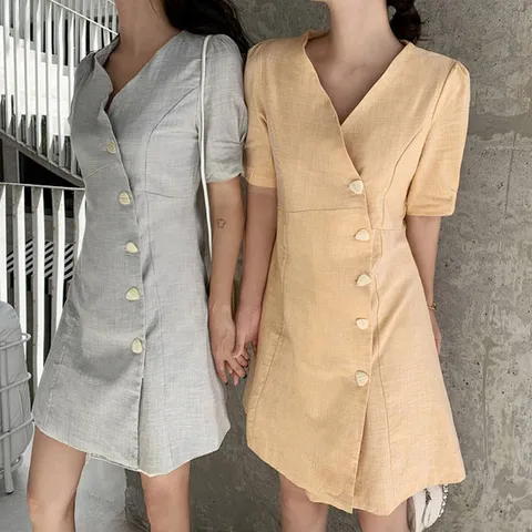 [시즌오프특가] 솔리아 버튼 린넨 반팔 자켓원피스