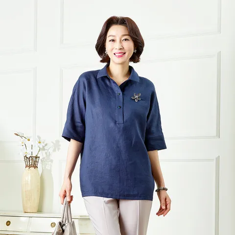 [마담엘레강스] 스포티 쿨 린넨 셔츠형 블라우스 K201BL12