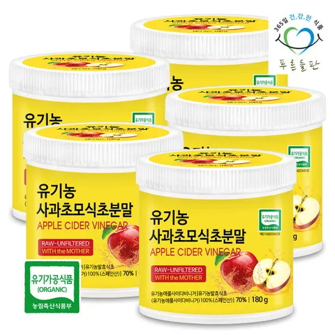 푸른들판 유기농 애사비 사과 초모 식초 분말 180g 5개 애플사이다비니거