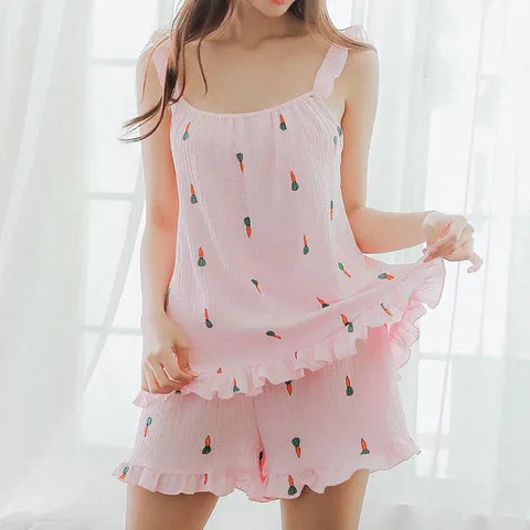 캐롯 요루면 프릴 나시투피스 여름잠옷 상하세트