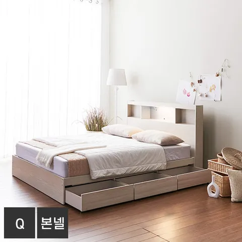 가구데코 위니 C타입 LED 3서랍 퀸 침대+본넬매트 FO2086