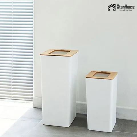 [스텐하우스] 모던 대나무 원목 사각휴지통 20L