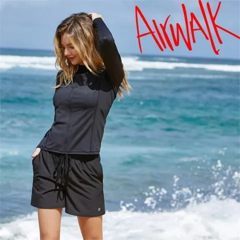 [에어워크]서프 여성래쉬가드세트 집업+보드숏 YAWe5248_BK+YAWe5119_BK/레쉬가드,래시가드,수영복,비