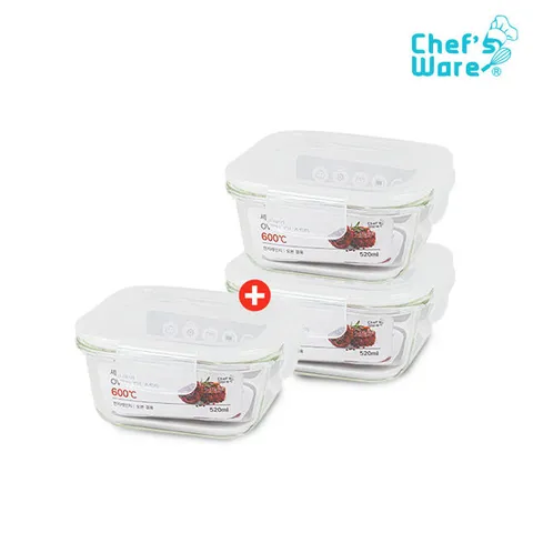 셰프웨어 오븐글라스 정사각 520ml 2+1 (3개)