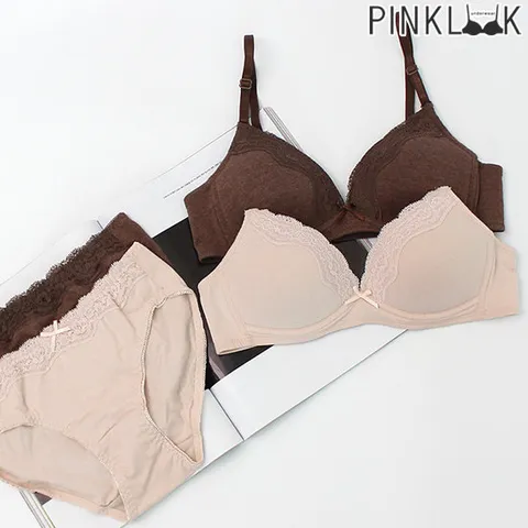 [핑크룩] 블론드 노와이어코튼 브라팬티 4종세트
