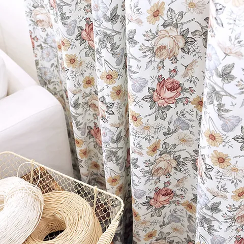 데코토닉 빈티지플라워 커튼(화이트)(총140x230cm)