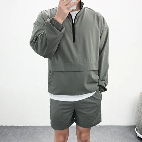 엠클로 남자 오버핏 메쉬 반집업 스판 아노락 바람막이 맨투맨점