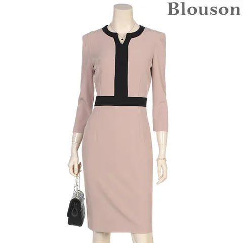 [한정/특가]모던 배색 슬림 H라인 원피스_[B2008OP155C]