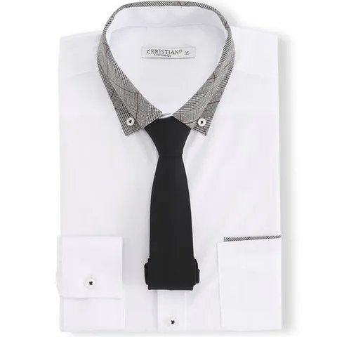 크리스챤 카라 체크 화이트 긴팔 와이셔츠 CKST2300