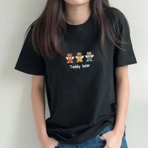 [험블스튜디오] 데일리 테디베어 로고 여성 반팔티 블랙