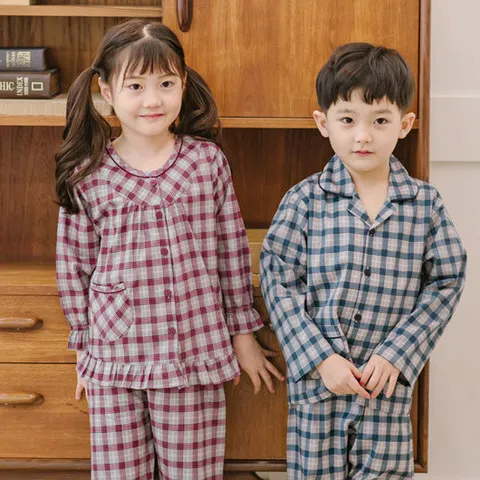 [란젤]구구체크 파자마세트/가을잠옷/면100%/아동잠옷