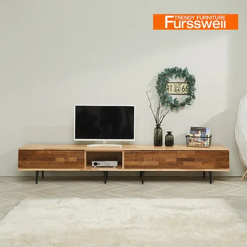 퍼스웰 펜토스 2400 1단 원목거실장 TV장세트(JN_004)