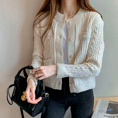 [이쁘다] 트위드 펄 니트 가디건